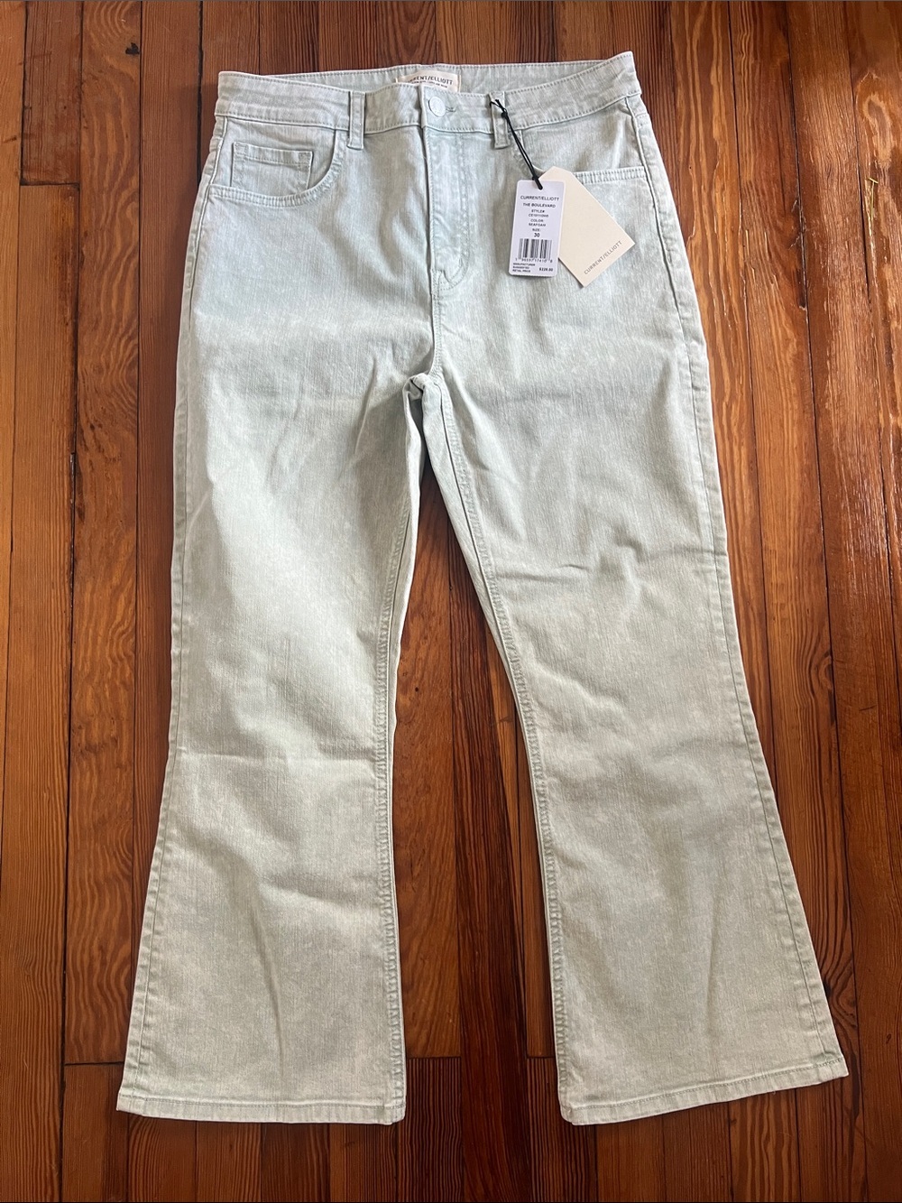 NWT Current/Elliott The Boulevard Mid Rise Crop Boot Jeans Seafoam Green 30